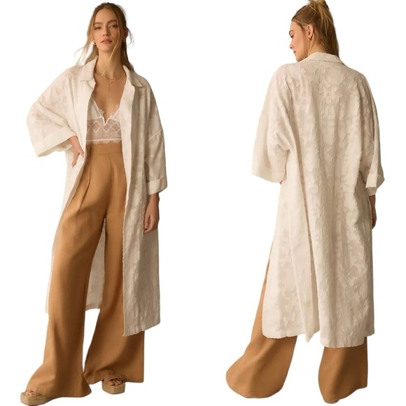 Anthropologie Textured Collared Kimono in White One Size - Picture 1 of 11